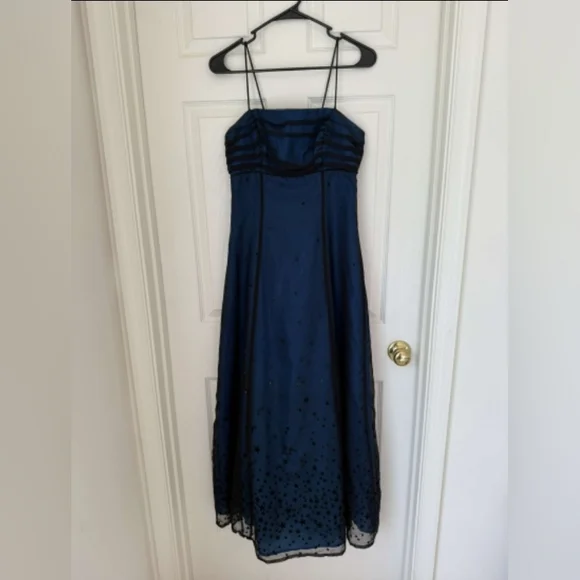 Morgan And Co. Blue And Black Spaghetti Strap Corsetback Prom Dress Sz. 7/8 - Picture 1 of 7
